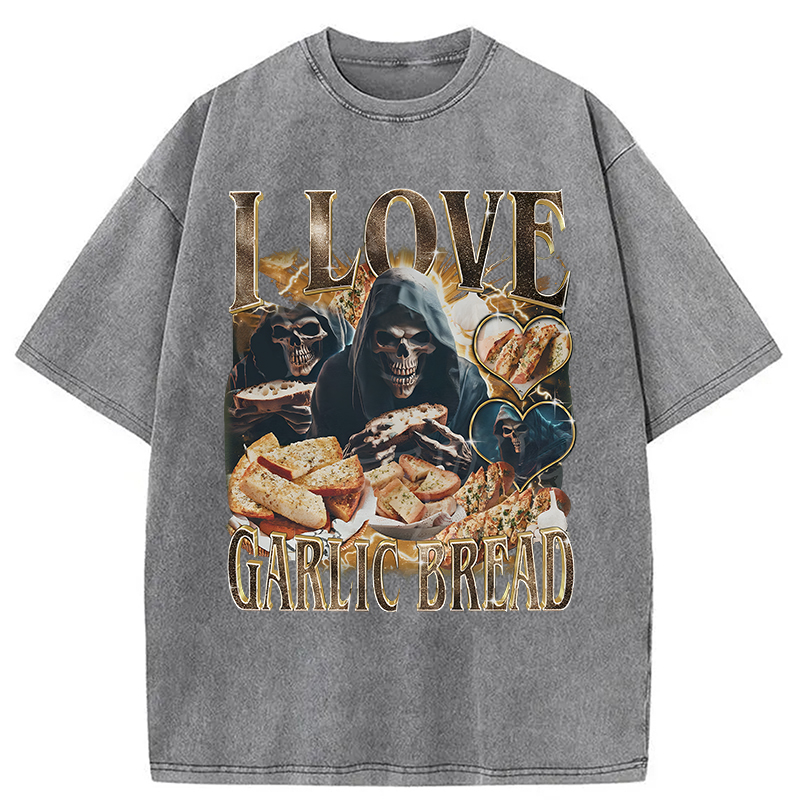 Modecanvas Gothic Garlic Bread Retro DTG Printing Washed T-Shirt