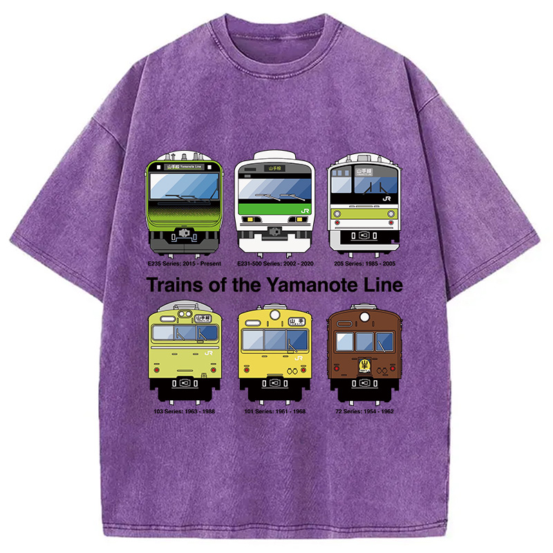 Modecanvas Trains of the Yamanote Line DTG Printing Washed T-Shirt