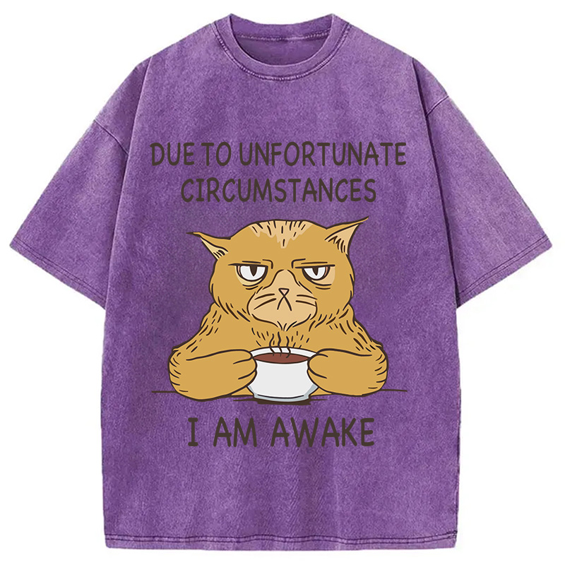 Modecanvas I Am Awake Cat Meme DTG Printing Washed T-Shirt
