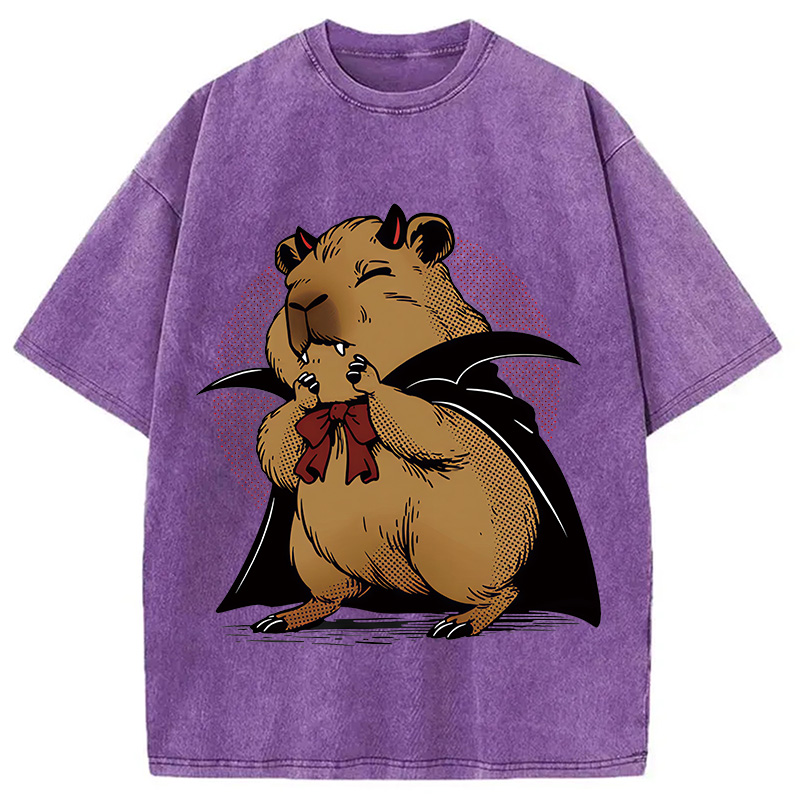 Modecanvas Vampire Capybara DTG Printing Washed T-Shirt