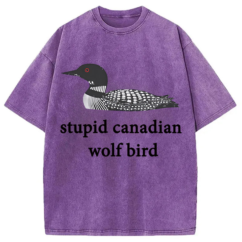 Modecanvas Stupid Canadian Wolf Bird DTG Printing Washed T-Shirt