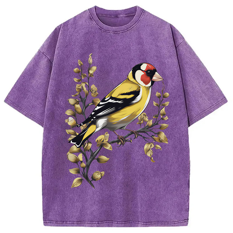 Modecanvas Goldfinch Bird DTG Printing Washed T-Shirt
