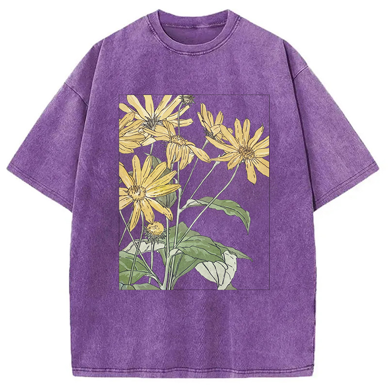 Modecanvas Sunflowers Floral Art DTG Printing Washed T-Shirt