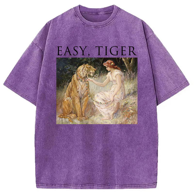 Modecanvas Easy Tiger Funny DTG Printing Washed T-Shirt