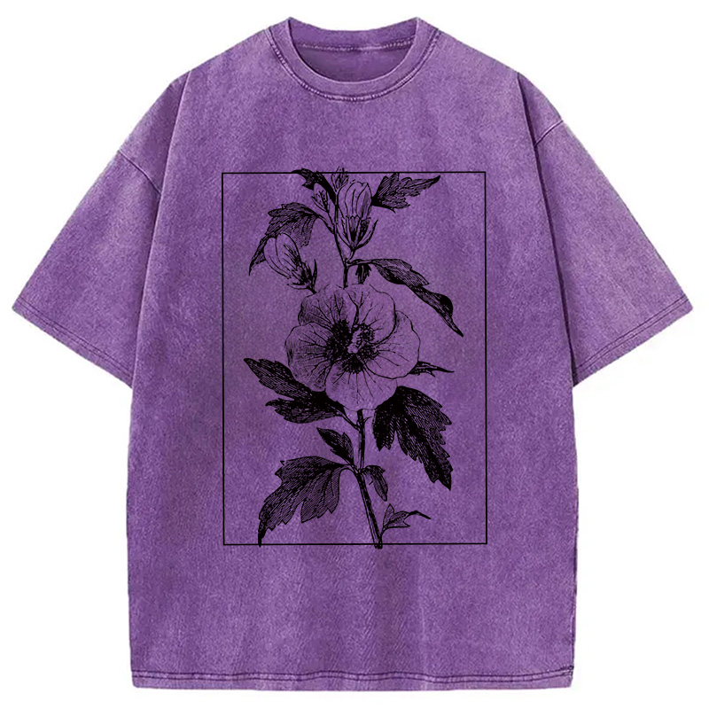 Modecanvas Vintage Botanical Flower DTG Printing Washed T-Shirt