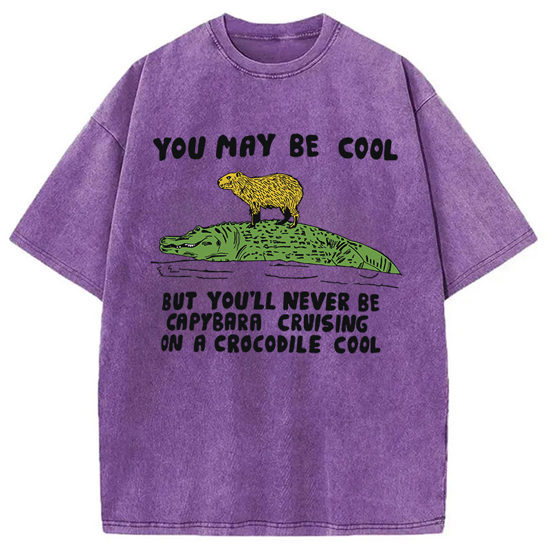 Modecanvas Funny Capybara Riding Crocodile DTG Printing Washed T-Shirt