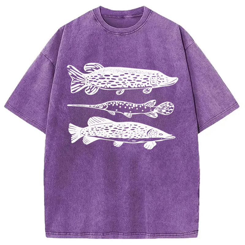 Modecanvas Freshwater Fish Hand DTG Printing Washed T-Shirt