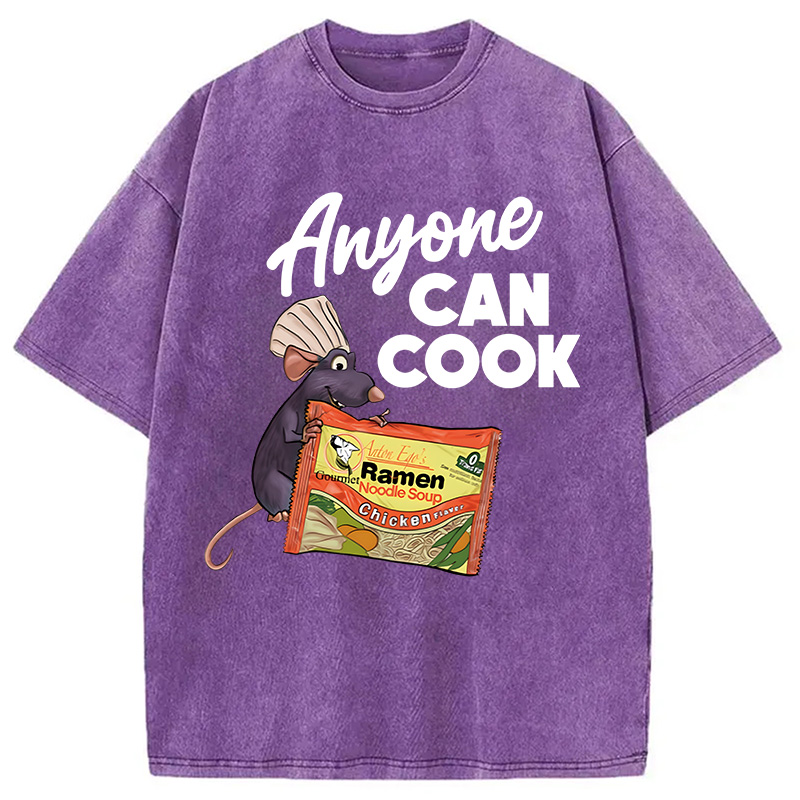 Modecanvas Anyone Can Cook Rat Meme DTG Printing Washed T-Shirt