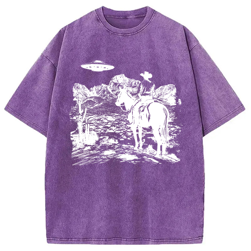 Modecanvas Ufo Western Vintage Cowboy DTG Printing Washed T-Shirt