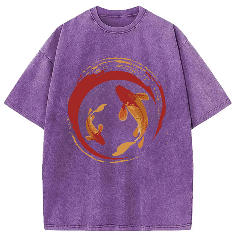 Modecanvas Koi Fish Enso Circle DTG Printing Washed T-Shirt