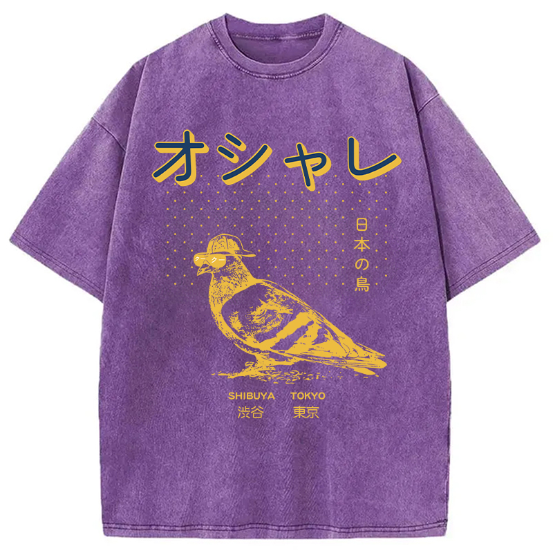 Modecanvas Punny Bird Harajuku DTG Printing Washed T-Shirt