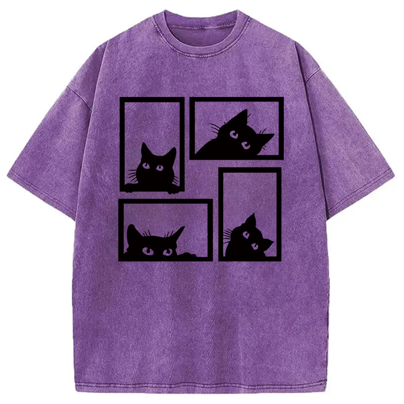 Modecanvas Cats In The Grid DTG Printing Washed T-Shirt