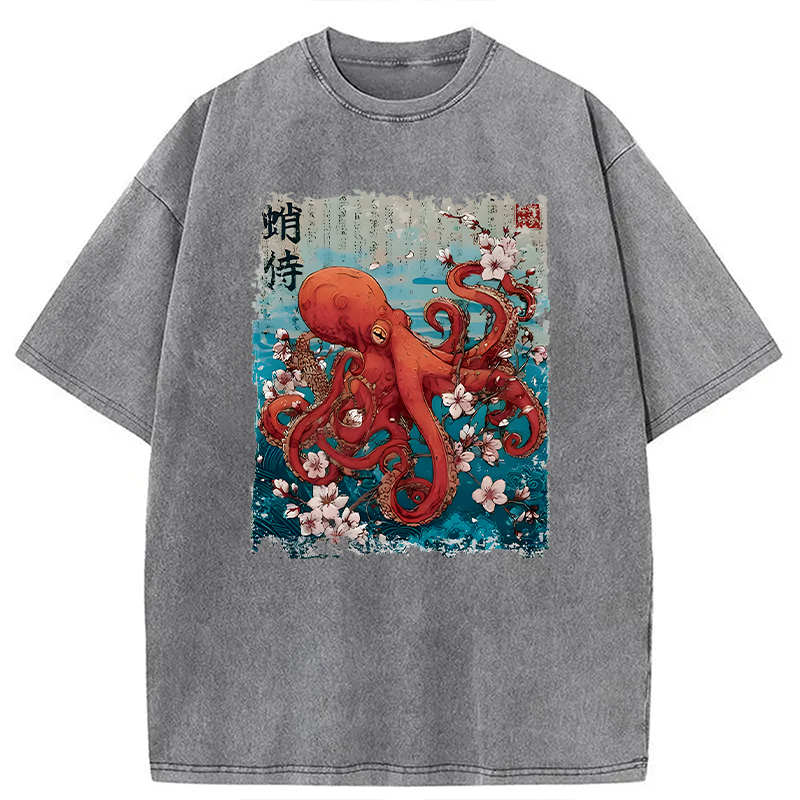Modecanvas The Eight-Armed Samurai DTG Printing Washed T-Shirt-modecanvas