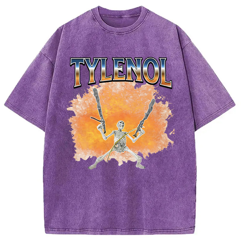 Modecanvas Funny Unhinged Skeleton DTG Printing Washed T-Shirt-modecanvas