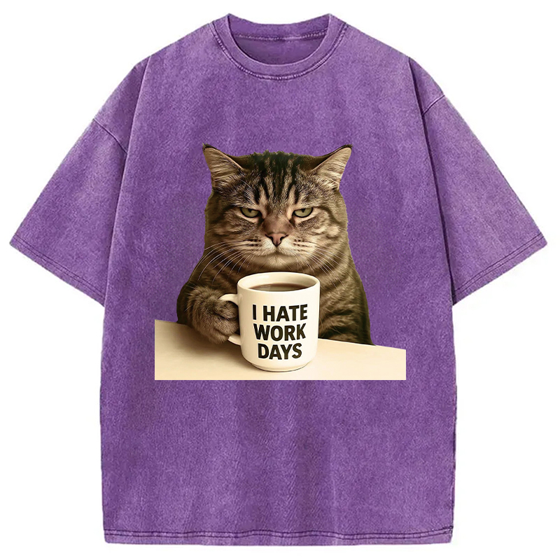 Modecanvas Grumpy Cat Coffee DTG Printing Washed T-Shirt-modecanvas