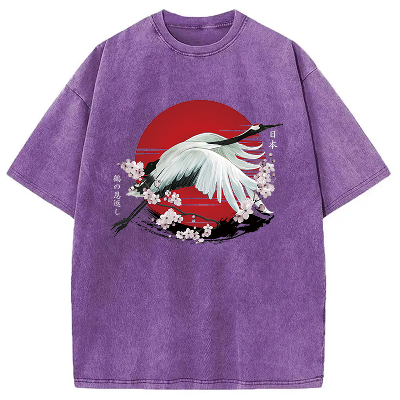 Modecanvas Japanese Crane Tsuru Washed T-Shirt