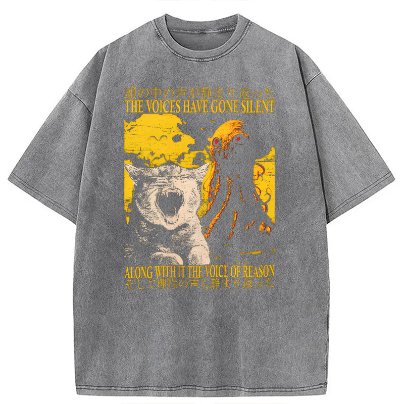 Modecanvas The Voices Have Gone Silent Cat Funny Washed T-Shirt-modecanvas