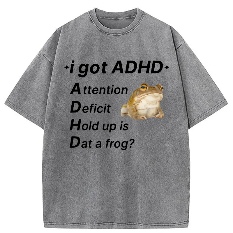 Modecanvas ADHD Frog DTG Printing Washed T-Shirt-modecanvas