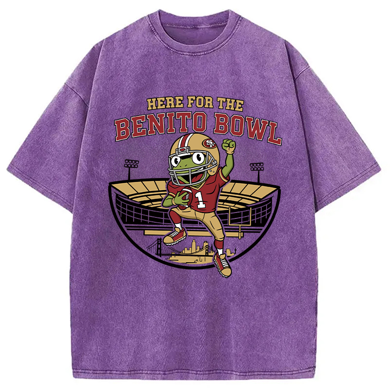 Modecanvas Here For The Benito Bowl DTG Printing Washed T-Shirt-modecanvas