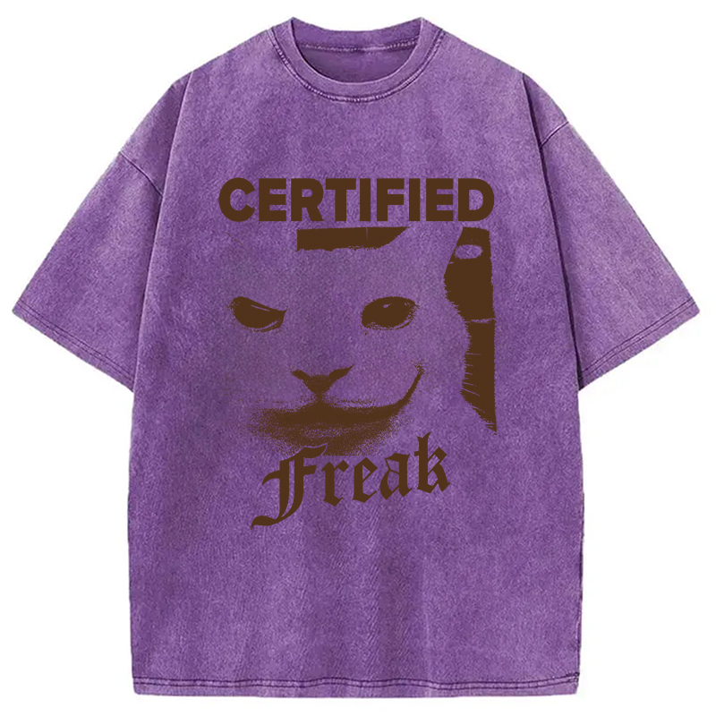 Modecanvas Certified Freak Cat Meme DTG Printing Washed T-Shirt-modecanvas