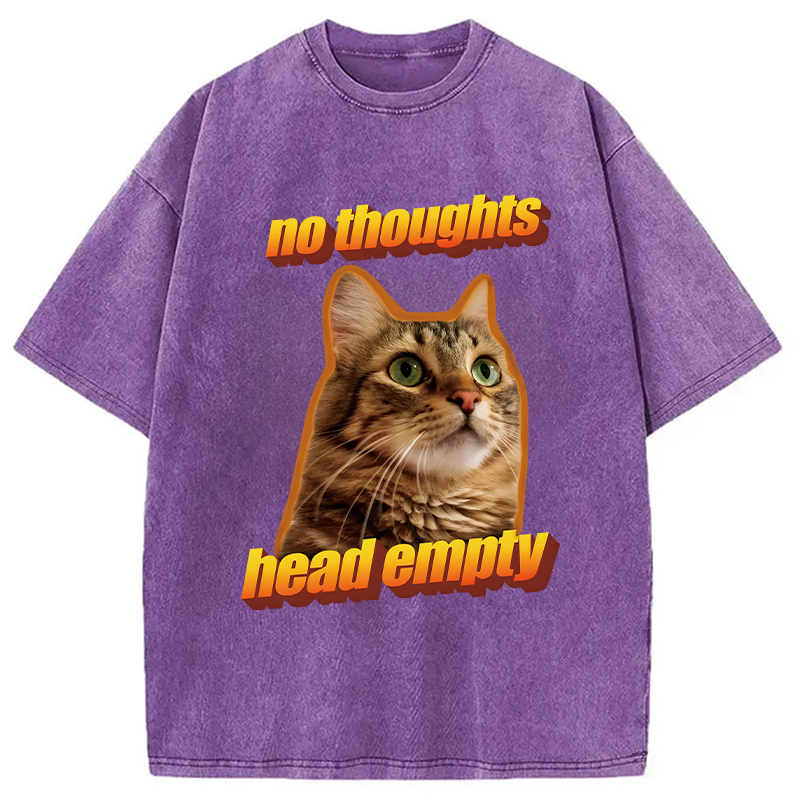 Modecanvas No Thoughts Head Empty Cat Meme DTG Printing Washed T-Shirt-modecanvas