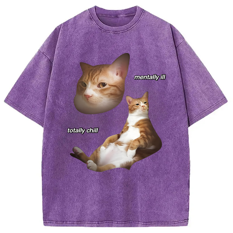 Modecanvas Illin And Chillin Cat DTG Printing Washed T-Shirt-modecanvas
