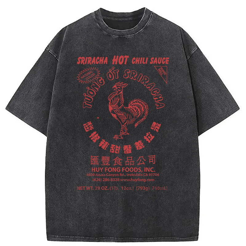 Modecanvas Sriracha Hot Chili Sauce DTG Printing Washed T-Shirt-modecanvas