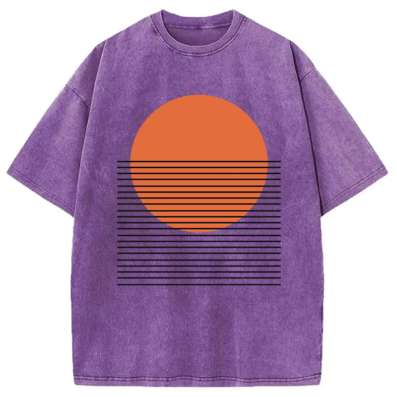 Modecanvas Retro Sunset DTG Printing Washed T-Shirt-modecanvas