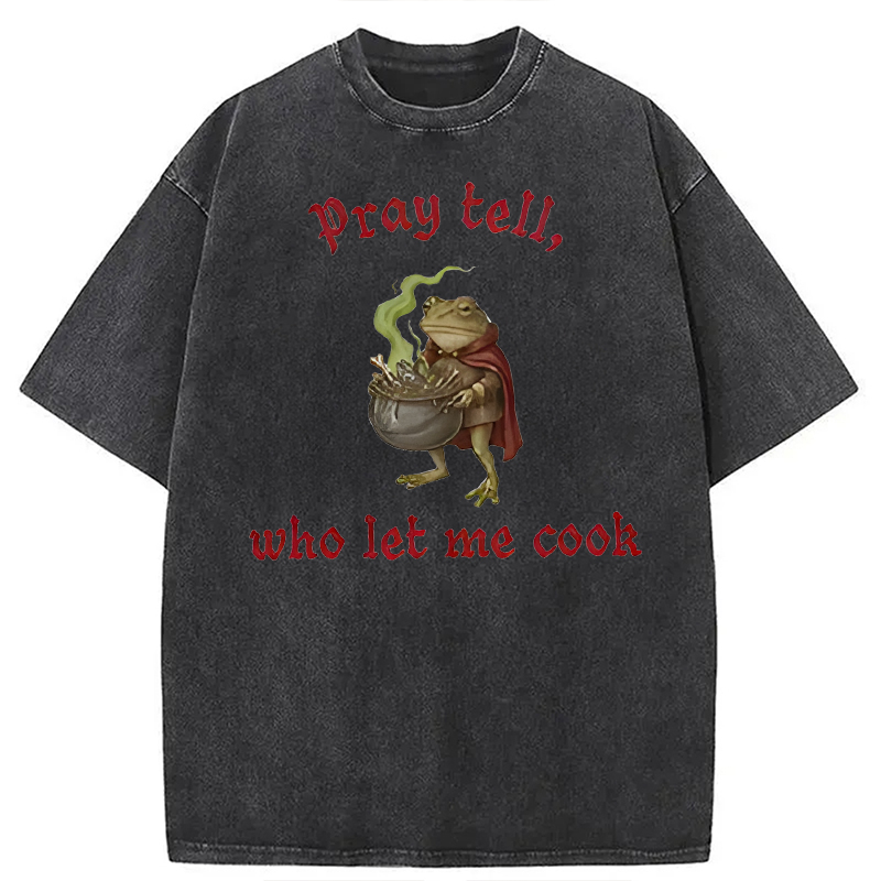 Modecanvas Pray Tell Funny Frog Meme DTG Printing Washed T-Shirt-modecanvas