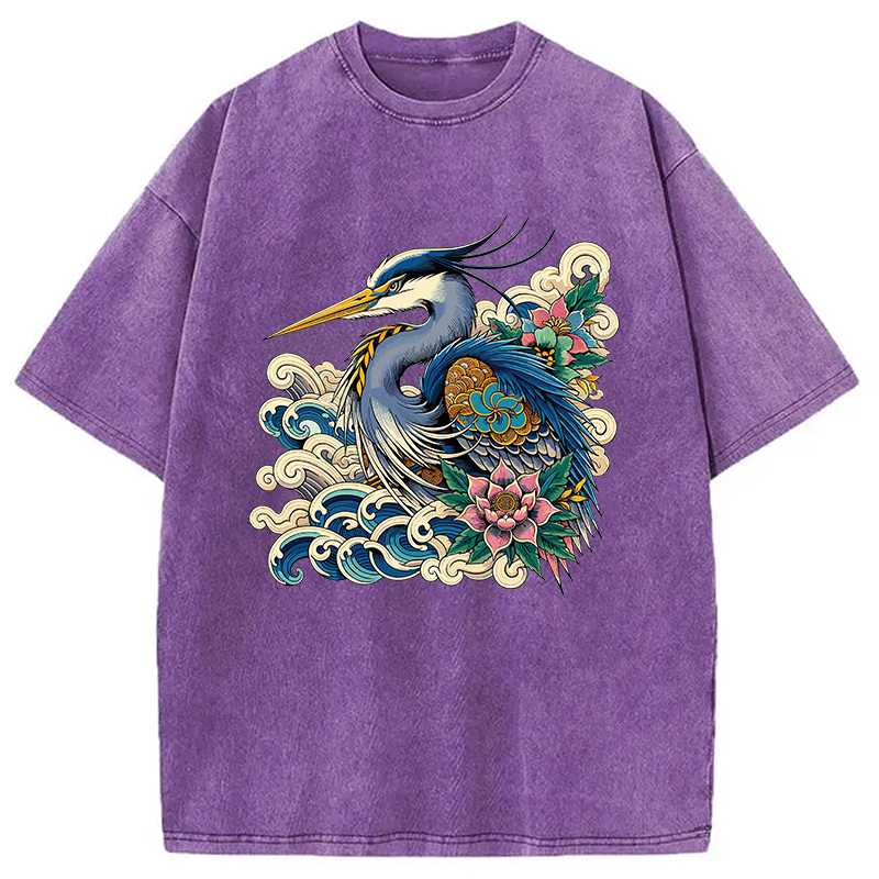 Modecanvas Japanese Blue Heron Washed T-Shirt