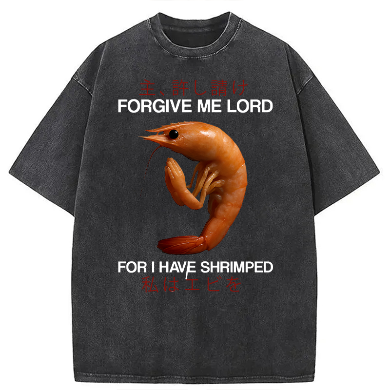 Modecanvas Forgive Me Lord For I Have Shrimped DTG Printing Washed T-Shirt-modecanvas
