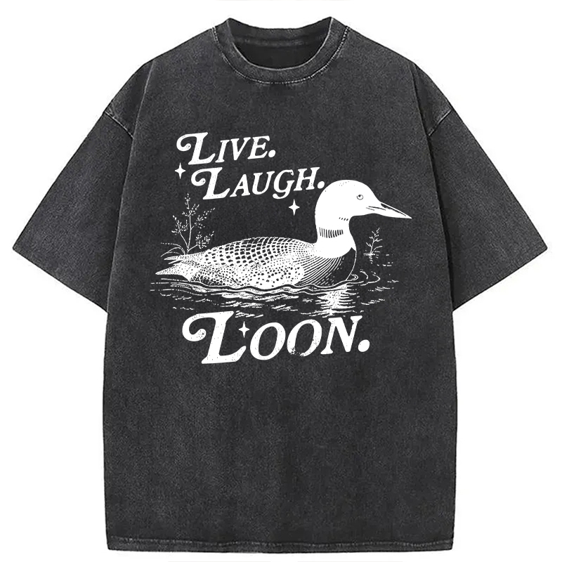 Modecanvas Live Laugh Loon Funny Duck Meme DTG Printing Washed T-Shirt-modecanvas