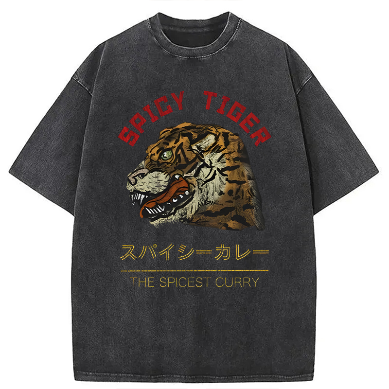 Modecanvas Japanese Spicy Tiger DTG Printing Washed T-Shirt-modecanvas