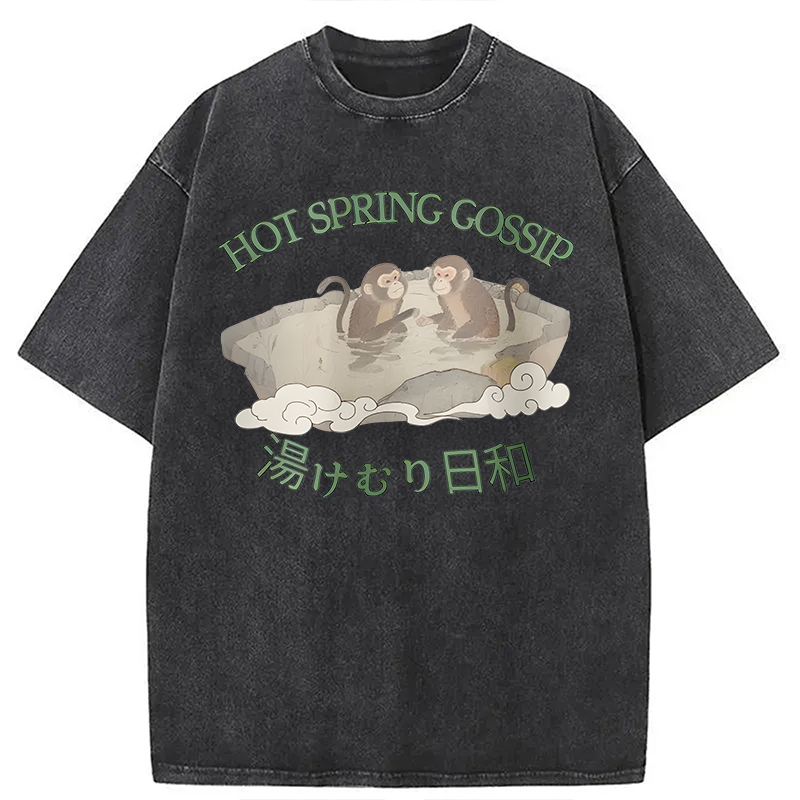 Modecanvas Japanese Monkey Hot Spring DTG Printing Washed T-Shirt-modecanvas