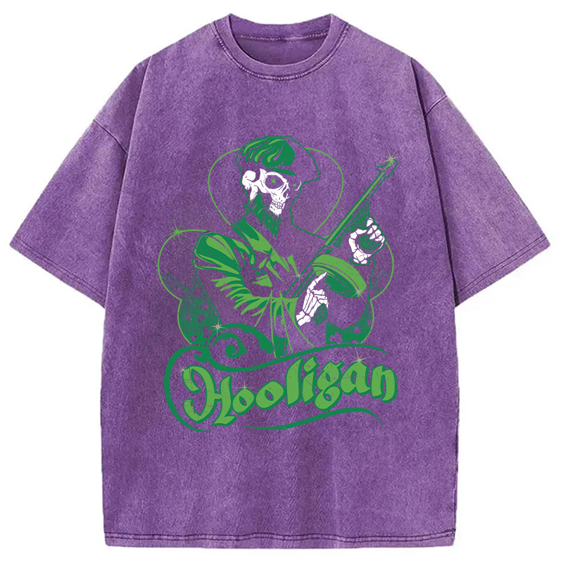Modecanvas Hooligan Green Skeleton DTG Printing Washed T-Shirt-modecanvas