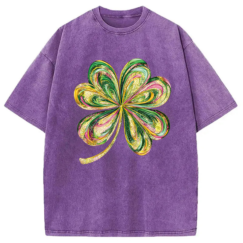 Modecanvas Retro Shamrock DTG Printing Washed T-Shirt-modecanvas
