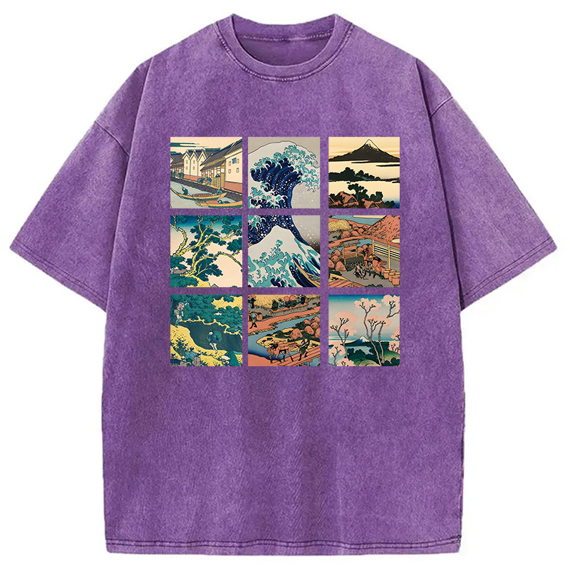 Modecanvas Thirty Six Views Of Mount Fuji DTG Printing Washed T-Shirt-modecanvas