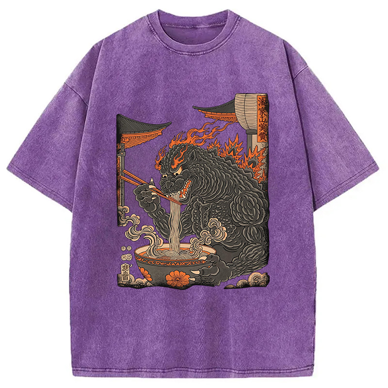 Modecanvas Vintage Monster Ramen DTG Printing Washed T-Shirt-modecanvas