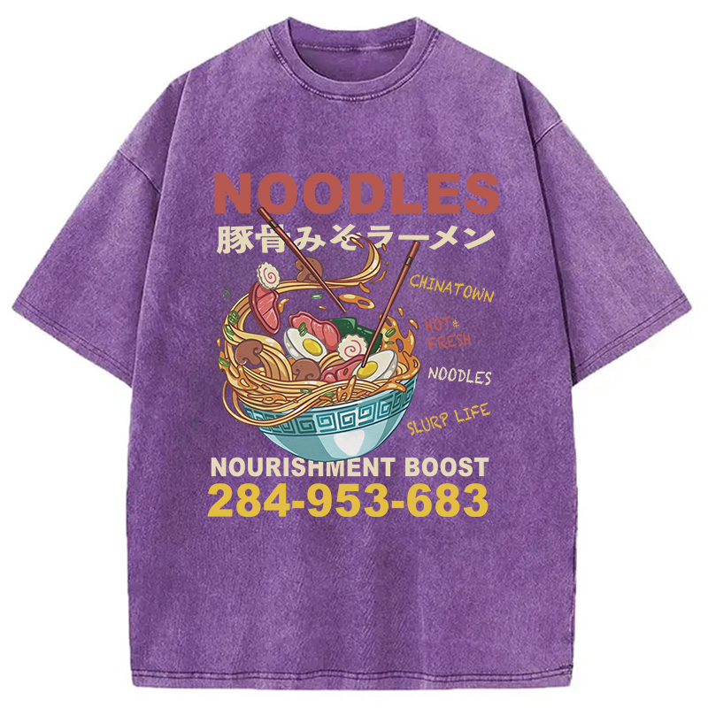 Modecanvas Cute Ramen Noodle DTG Printing Washed T-Shirt-modecanvas