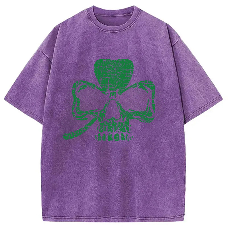 Modecanvas Clover Skull DTG Printing Washed T-Shirt-modecanvas