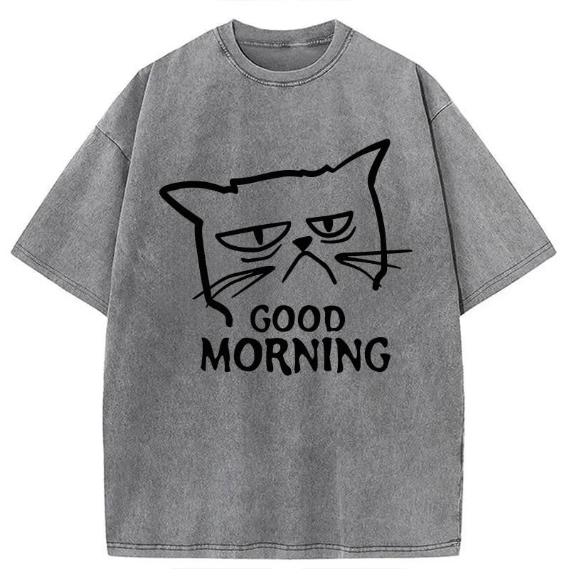 Modecanvas Good Morning Kitten Meow DTG Printing Washed T-Shirt