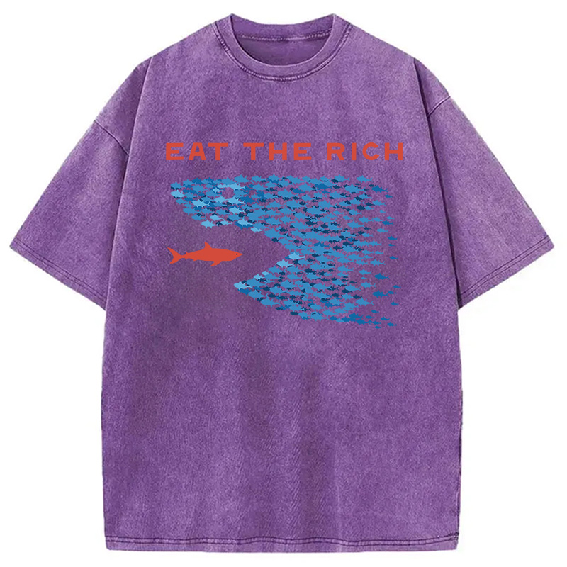 Modecanvas Eat the Rich Fish Meme DTG Printing Washed T-Shirt