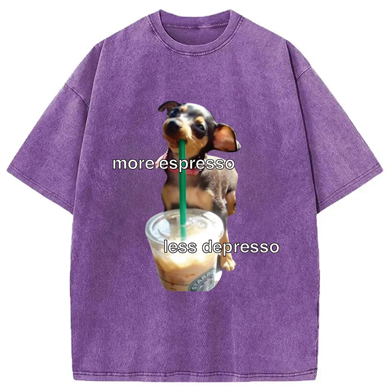 Modecanvas More Espresso Less Depresso Meme Washed T-Shirt