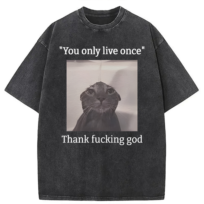 Modecanvas Funny Depressed Meme Cat DTG Printing Washed T-Shirt