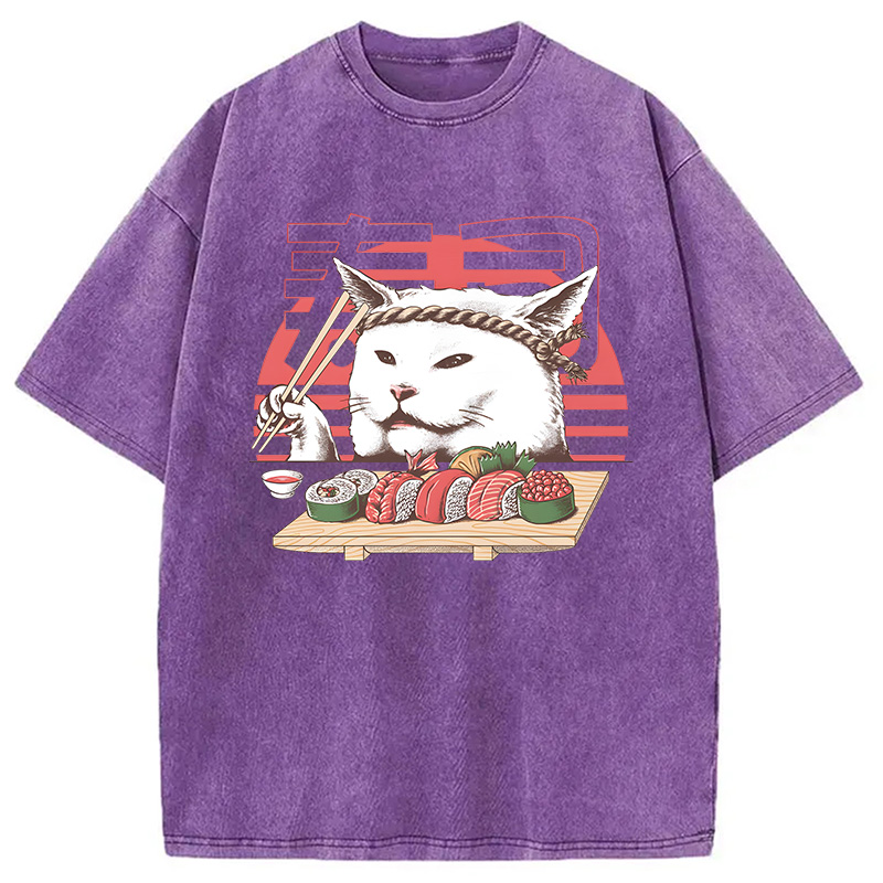 Modecanvas Smudge Happy Cat DTG Printing Washed T-Shirt