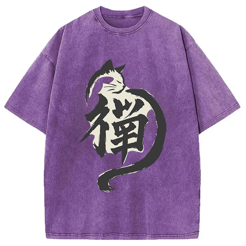 Modecanvas Zen Cat DTG Printing Washed T-Shirt
