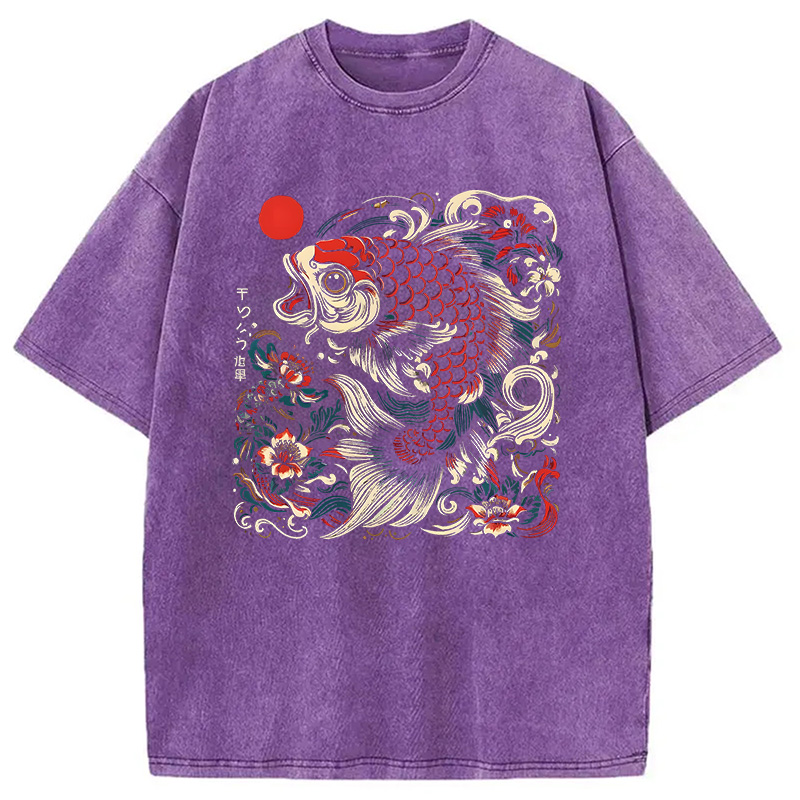 Modecanvas Japanese Koi Fish DTG Printing Washed T-Shirt