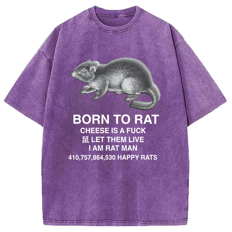 Modecanvas Born To Rat Meme DTG Printing Washed T-Shirt