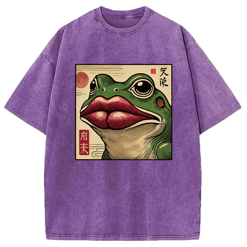 Modecanvas Funny Japanese Ukiyo-e Frog Washed T-Shirt
