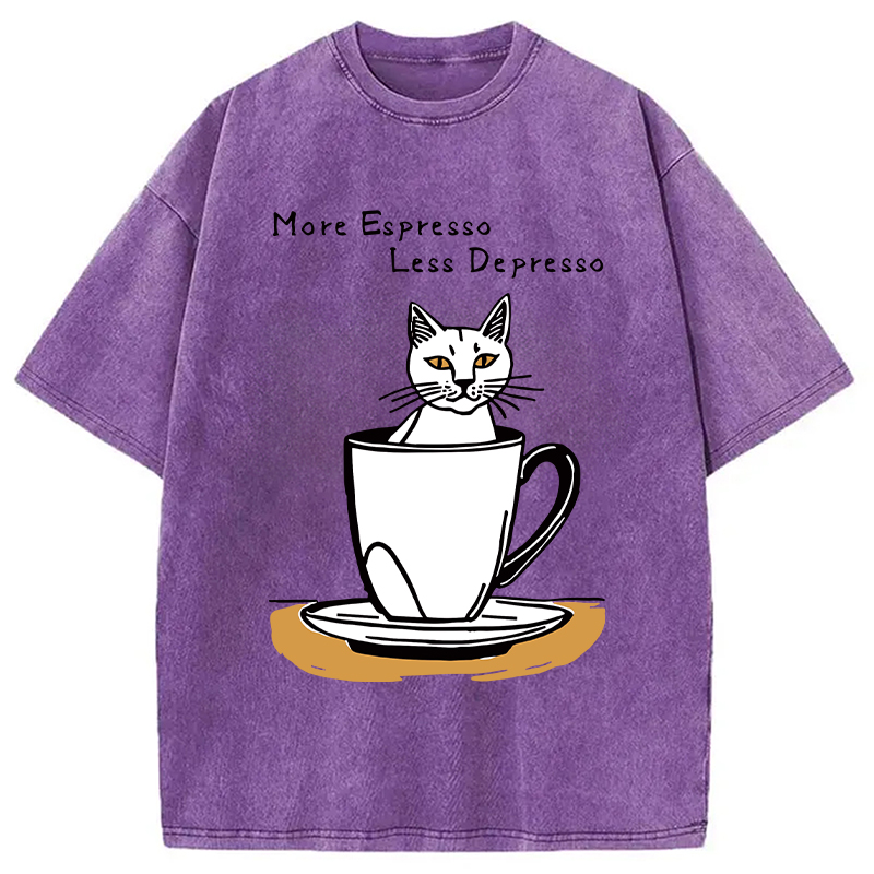 Modecanvas More Espresso Coffee Cat DTG Printing Washed T-Shirt